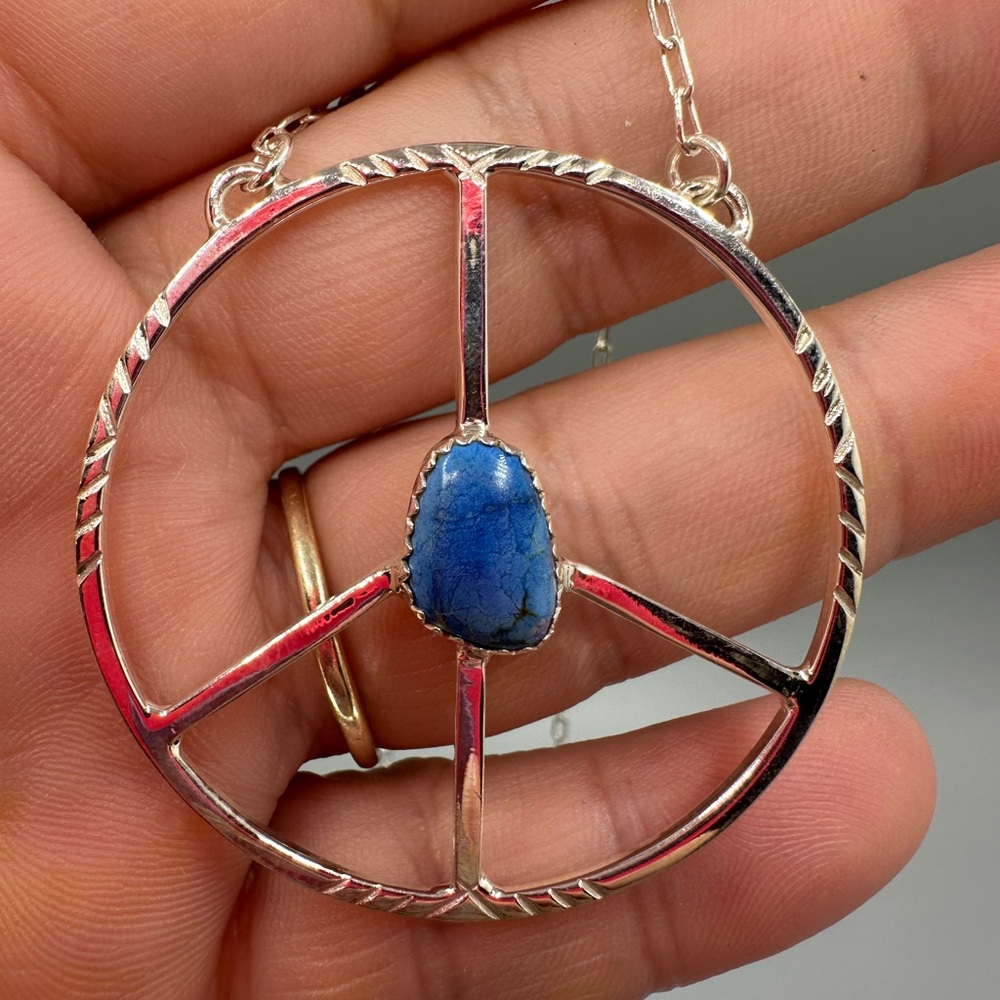 ☮️ Blue Sea Sediment Jasper Sterling Silver 925 Handmade Peace✌️Pendant Necklace